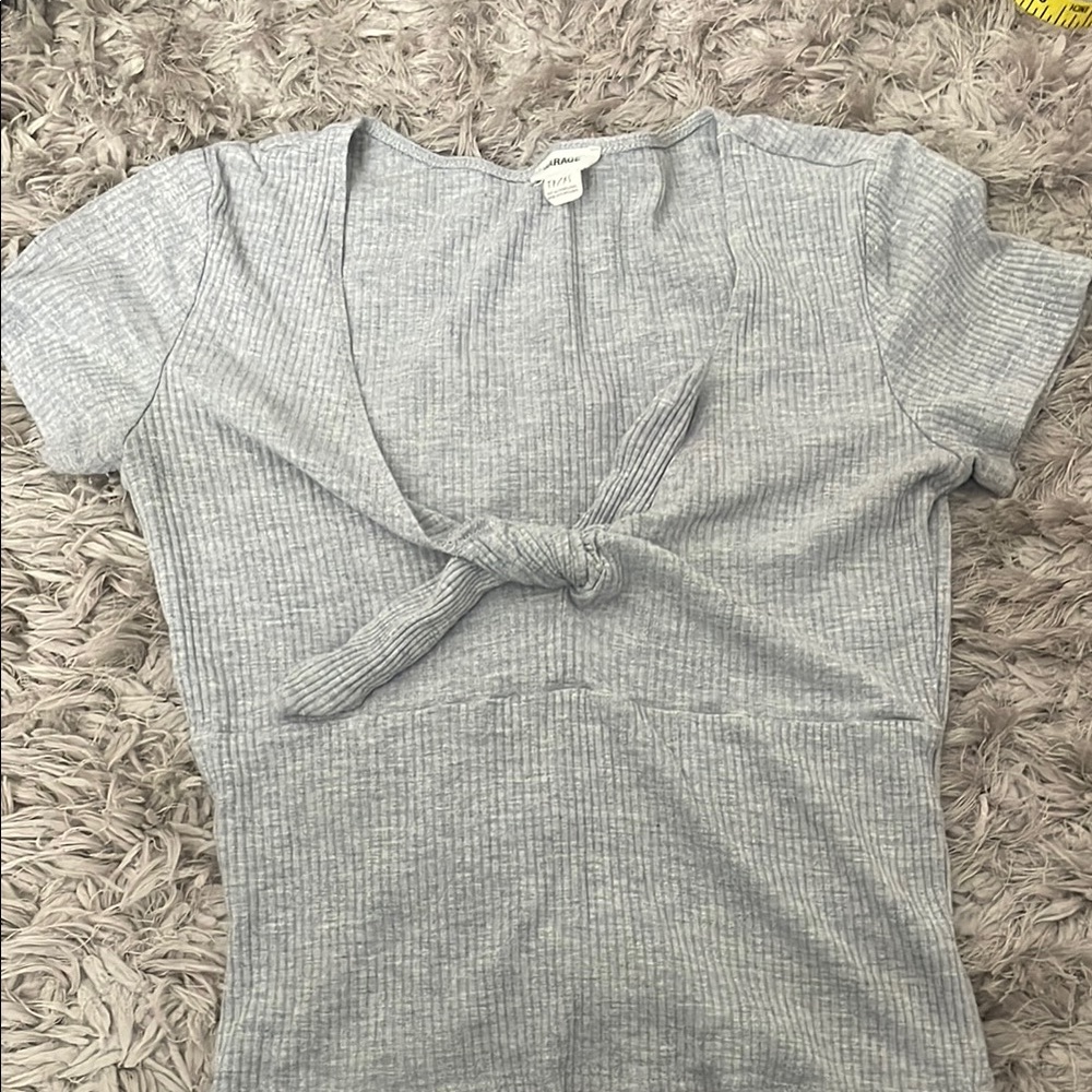 Garage Gray Ribbed Tie Front Short Sleeve Tee